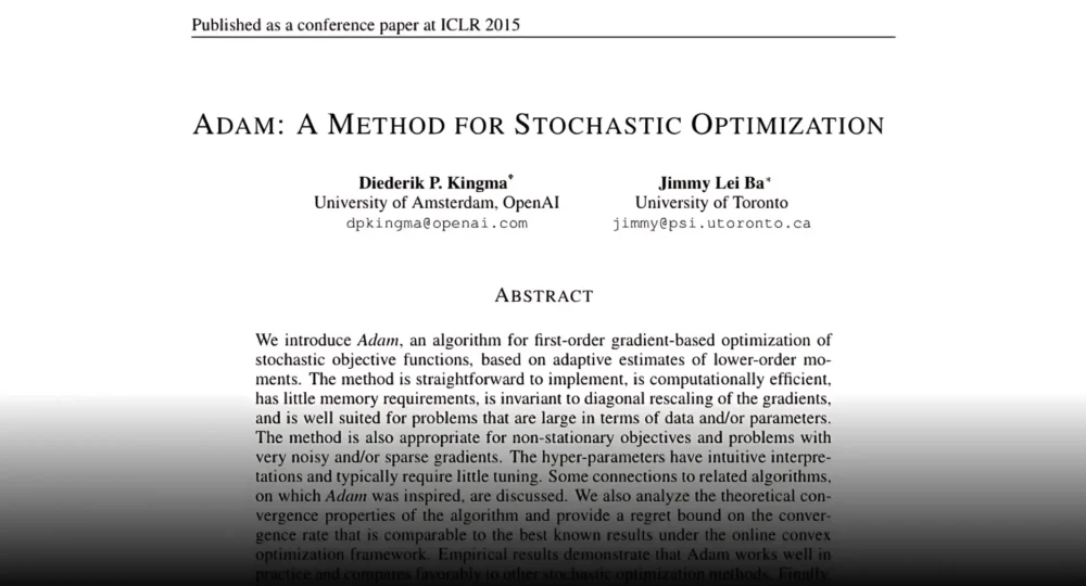 Adam optimizer published paper cover by Kingma & Ba (2014)